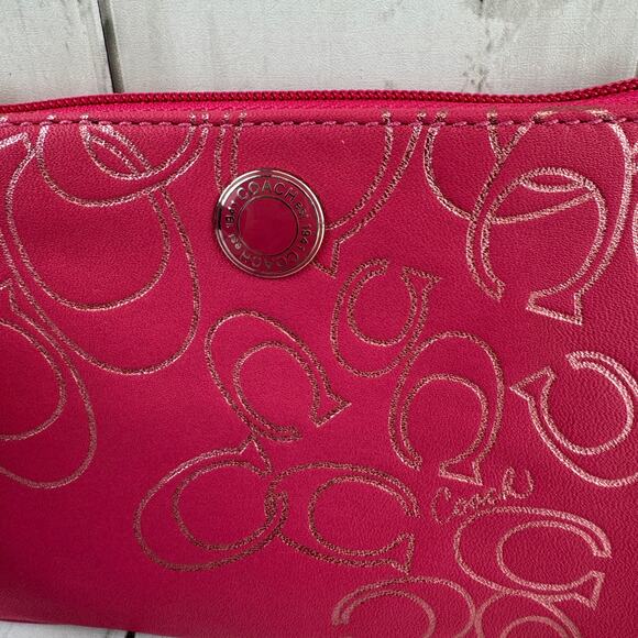 Coach Pink Silver Leather Logo Wristlet Wallet Satin Lined Y2K Style Barbiecore - Picture 2 of 11